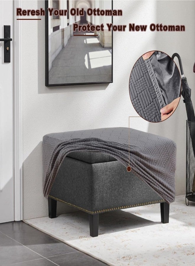 غطاء عثماني مربع كبير قابل للتمدد من Bifaunvogel، غطاء مقعد تخزين عثماني، أغطية قابلة للإزالة، أغطية جاكار مكعبة للعثمانيين المربع، غطاء مسند قدم طاولة قهوة بقاعدة مطاطية، رمادي داكن كبير - Image 4